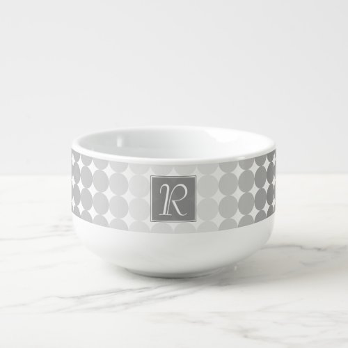 Modern Gray Circles Monogram Soup Mug