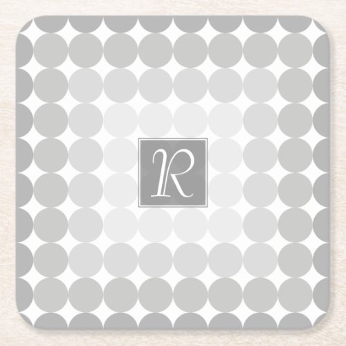 Modern Gray Circles Monogram Square Paper Coaster