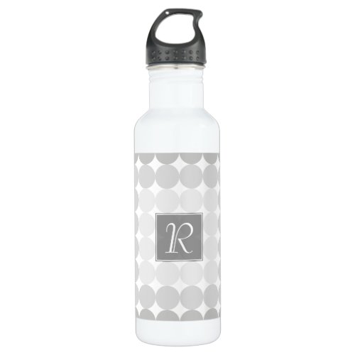 Modern Gray Circles Monogram Stainless Steel Water Bottle