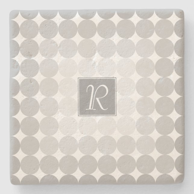 Modern Gray Circles Monogram Stone Coaster (Front)