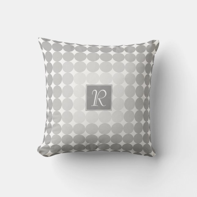Modern Gray Circles Monogram Throw Pillow (Front)