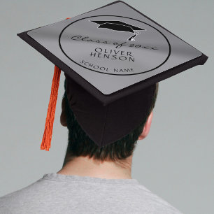 Modern Gray Class of Graduate Name Graduation Cap Topper