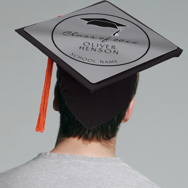 Modern Gray Class of Graduate Name  Graduation Cap Topper (Creator Uploaded)