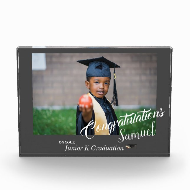 Modern Gray Congratulations JK Grad Announcement Photo Block (Front)