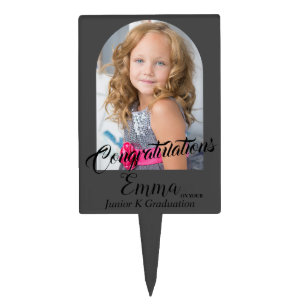 Modern Gray Congratulations JK Graduation Photo Ca Cake Topper