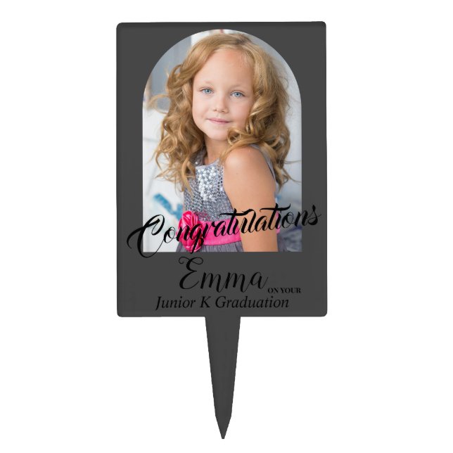 Modern Gray Congratulations JK Graduation Photo Ca Cake Topper (Front)