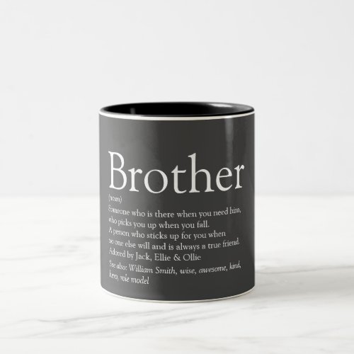 Modern Gray Cool Fun Best Brother Ever Definition Two_Tone Coffee Mug