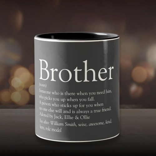 Modern Gray Cool Fun Best Brother Ever Definition Two_Tone Coffee Mug