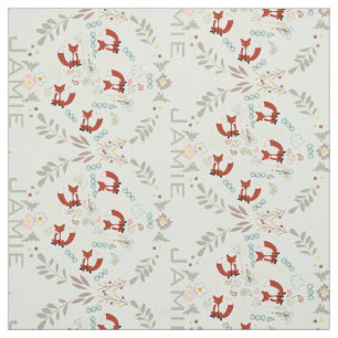 Modern Gray Coral Pink Personalized Fox Pattern Fabric