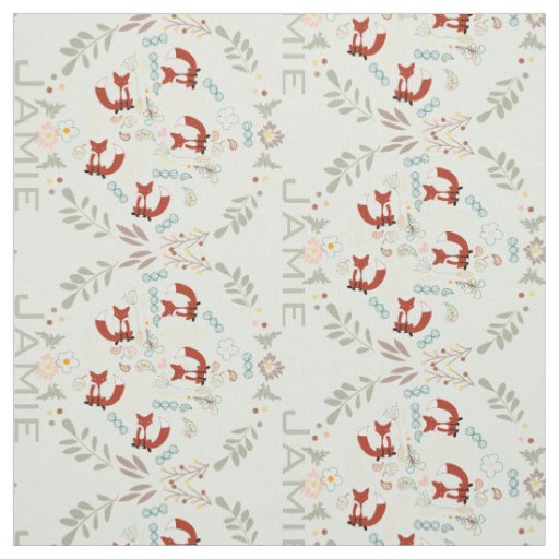 Modern Gray Coral Pink Personalized Fox Pattern Fabric