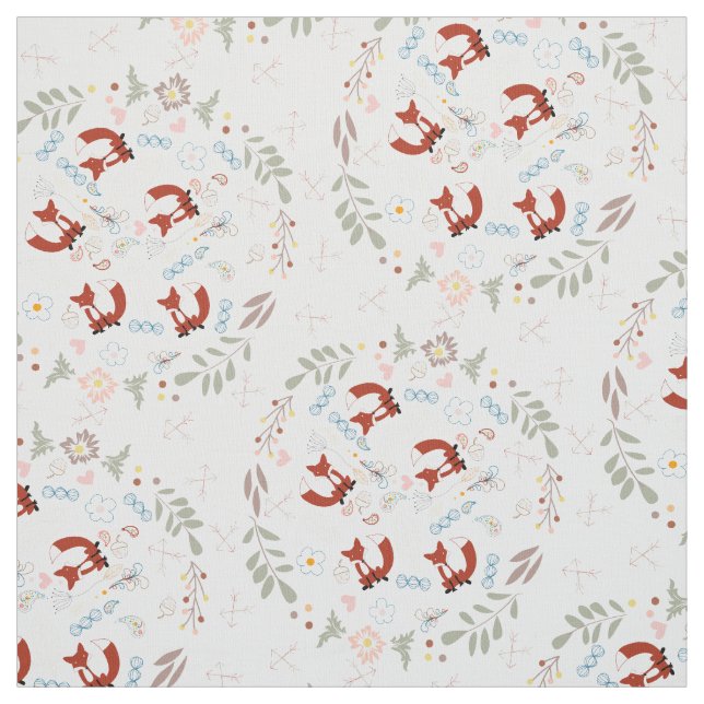 Modern Gray Coral Pink Personalized Fox Pattern Fabric (Swatch)