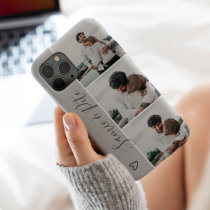 Modern gray couple names 3 photos collage grid iPhone 13 case