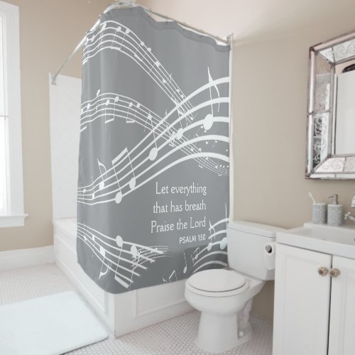 Modern Gray Custom Music Notes Shower Curtain