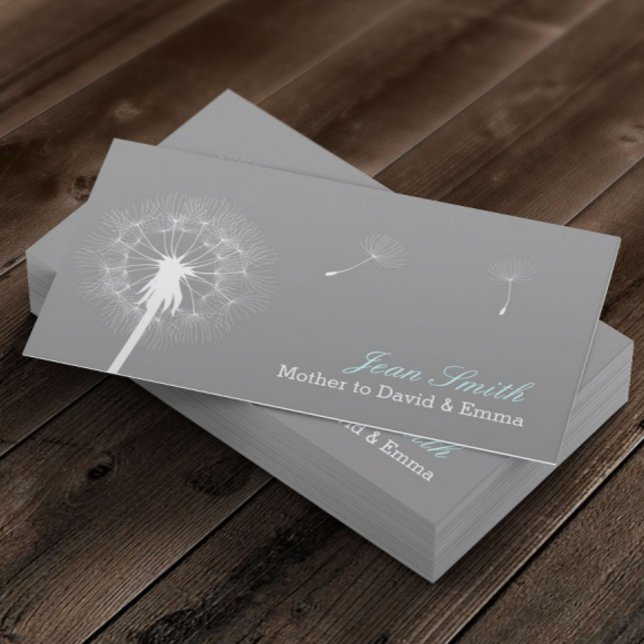 Modern Gray Dandelion Flowing Mommy Calling Card (Creator Uploaded)