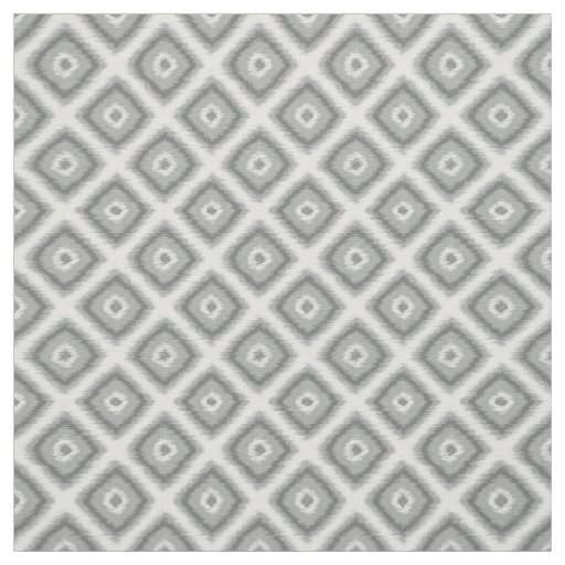 Modern Gray Diamond Squares Ikat Mosaic Pattern Fabric