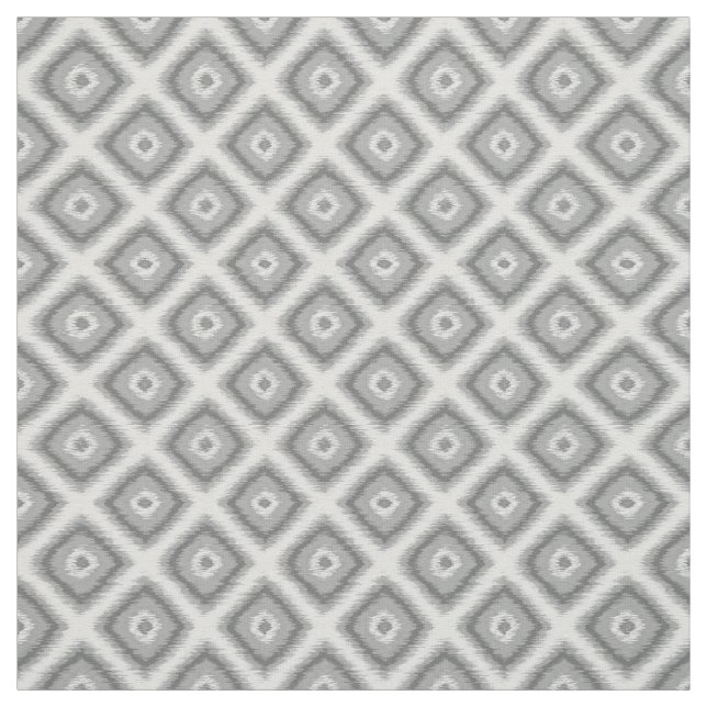 Modern Gray Diamond Squares Ikat Mosaic Pattern Fabric (Swatch)