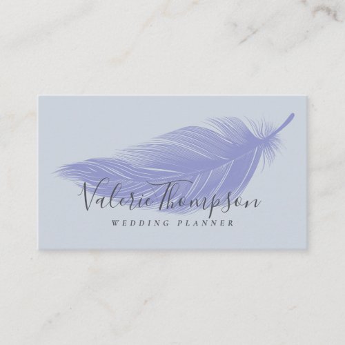 Modern gray dusty blue chic elegant boho feather business card