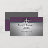 Modern Gray Eggplant Fleur de Lis Business Card (Front/Back)