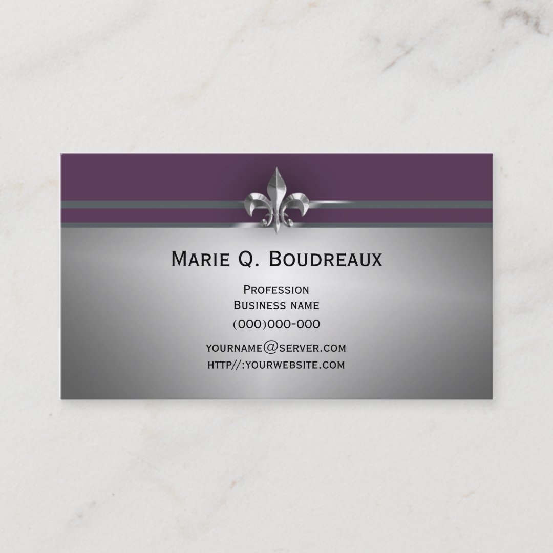 Modern Gray Eggplant Fleur De Lis Business Card Zazzle