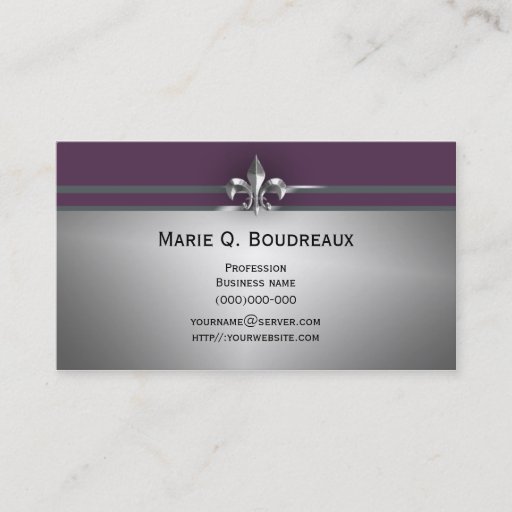 Customizable Modern Gray Eggplant Fleur de Lis Business Card Templates