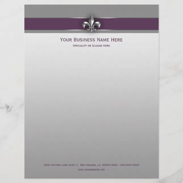 Modern Gray Eggplant Fleur De Lis Letterhead Zazzle