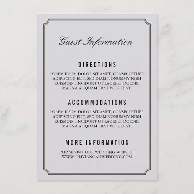 Modern Gray Elegant Wedding Guest Information Card (Front)