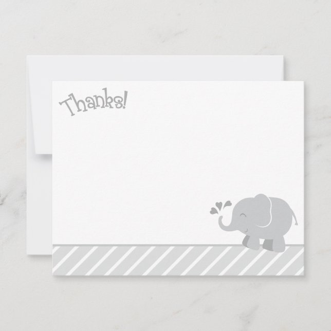 Modern Gray Elephant Baby Shower Note Card (Front)