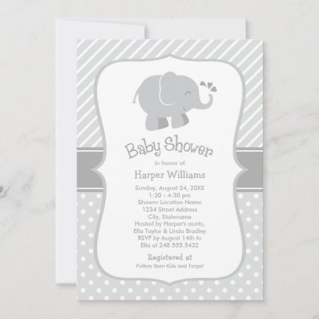 Modern Gray Elephant Neutral Baby Shower Invitation