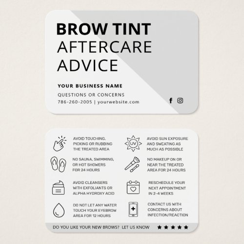 Modern Gray  Eyebrow Tint Aftercare Card