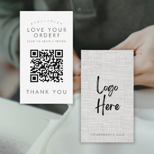Modern Gray Fabric Logo QR Code Leave a Review Business Card