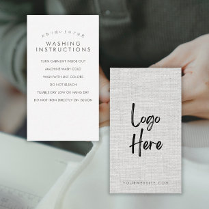 Modern Gray Fabric Logo Washing Instructions Business Card