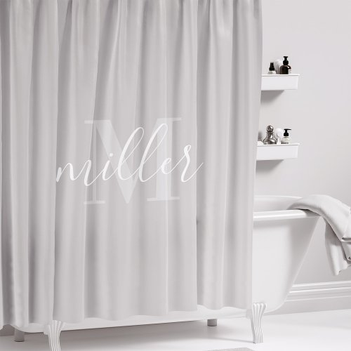 Modern Gray Family Name Monogram Shower Curtain