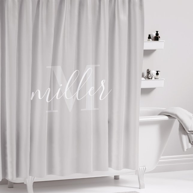 Modern Gray Family Name Monogram Shower Curtain (Creator Uploaded)