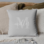 Modern Gray Family Name Monogram Throw Pillow<br><div class="desc">Custom-designed throw pillow featuring personalized family name monogram design.</div>