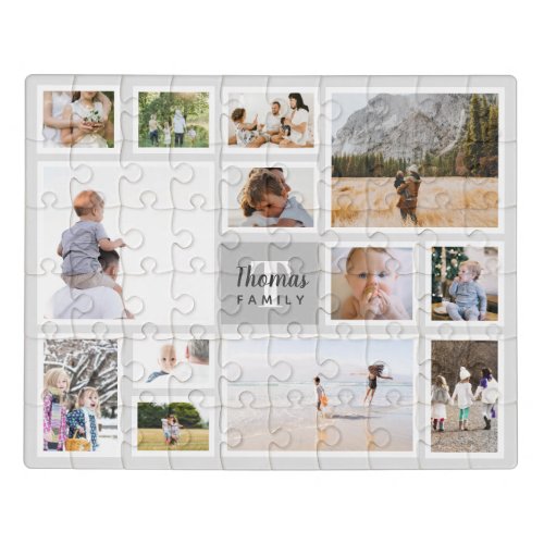 Modern Gray Family Photo Collage Montage Jigsaw Puzzle