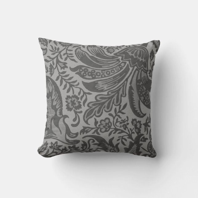 Modern Gray Floral Botanical Throw Pillow (Front)