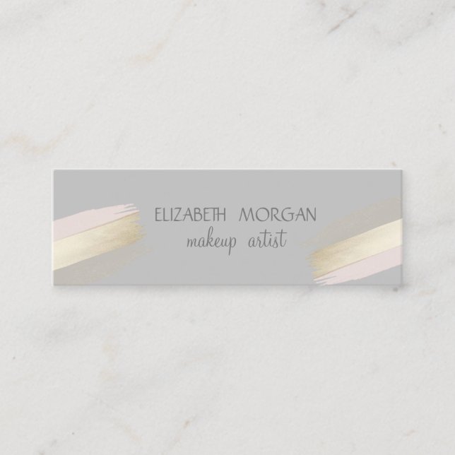Modern Gray,  Foil Brush Stroke Mini Business Card (Front)