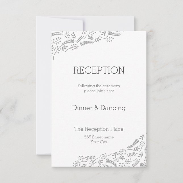 Modern Gray Foliage Reception Card (Front)