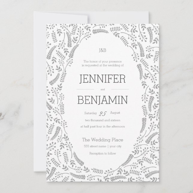 Modern Gray Foliage Wedding Invitation (Front)