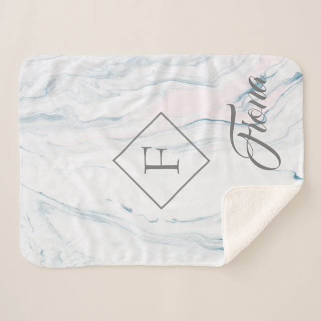 Modern Gray Frame And Pastel Tones Marble Stone Sherpa Blanket (Front (Horizontal))