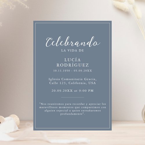 Modern Gray Funeral Memorial Invitation in Spanish