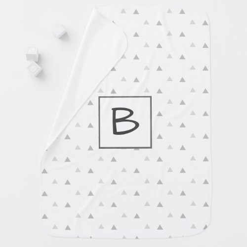 Modern Gray Geo Triangles  Babys Initial Letter Receiving Blanket