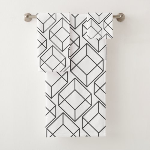 Modern Gray Geometric Cubes Bath Towel Set