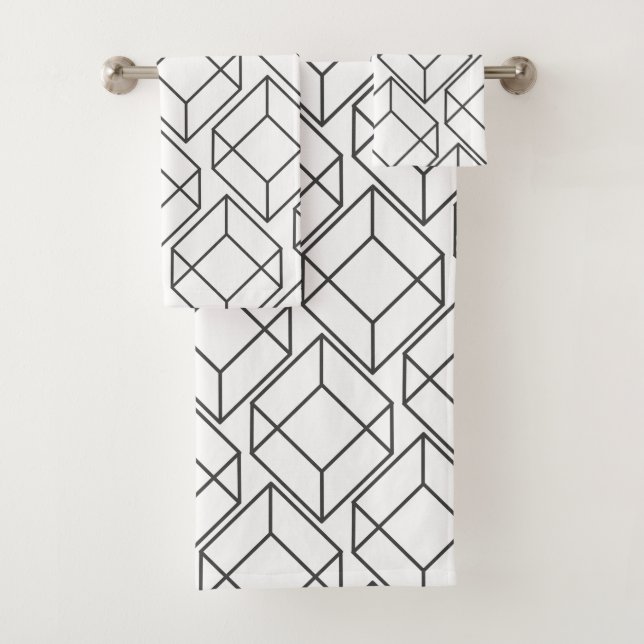 Modern Gray Geometric Cubes Bath Towel Set (Insitu)