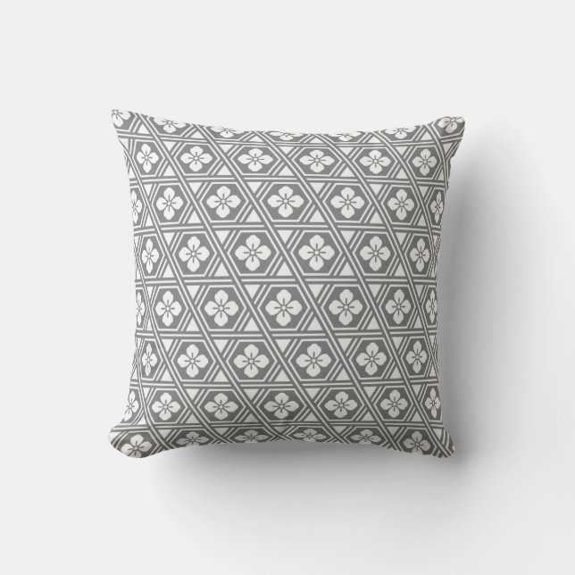 Modern Gray Geometric Floral Throw Pillow (Front)