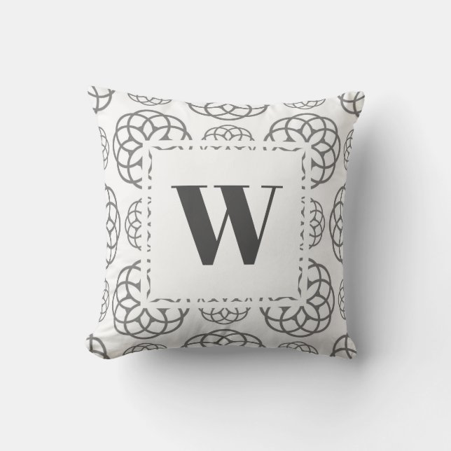 Modern Gray Geometric Monogram Throw Pillow (Front)