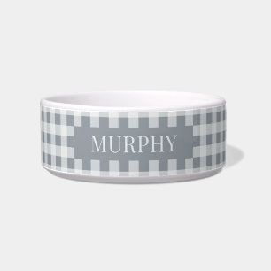 Modern Gray Gingham Pattern Simple Custom Pet Name Bowl