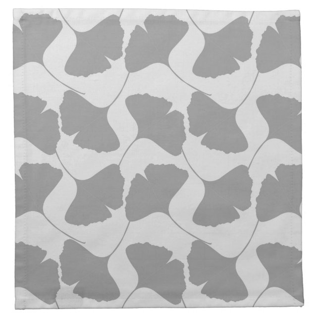 Modern Gray Ginkgo Biloba Falling Leaves Grey Cloth Napkin (Front)