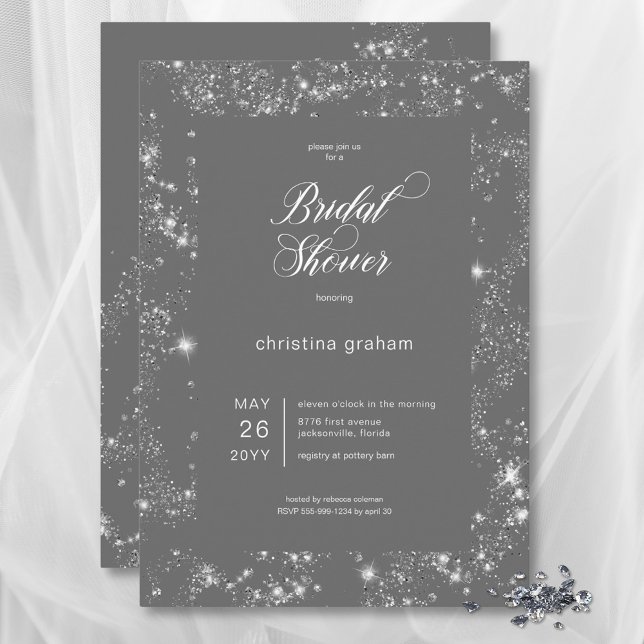 Modern Gray Glam Diamond Frame Bridal Shower Invitation (Modern Gray Glam Diamond Frame Bridal Shower Invitation)