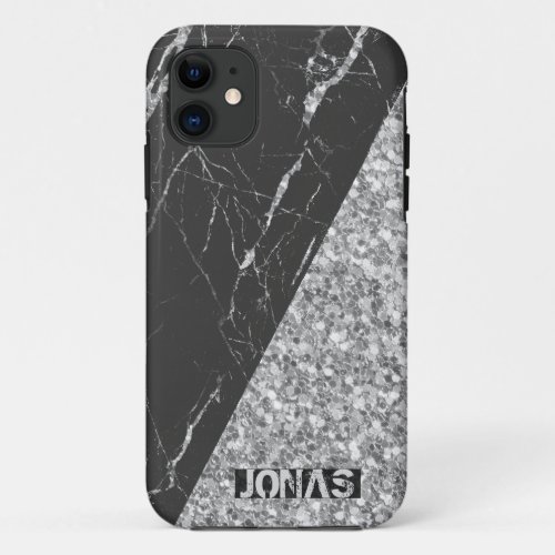 Modern Gray Glitter And Black Marble iPhone 11 Case